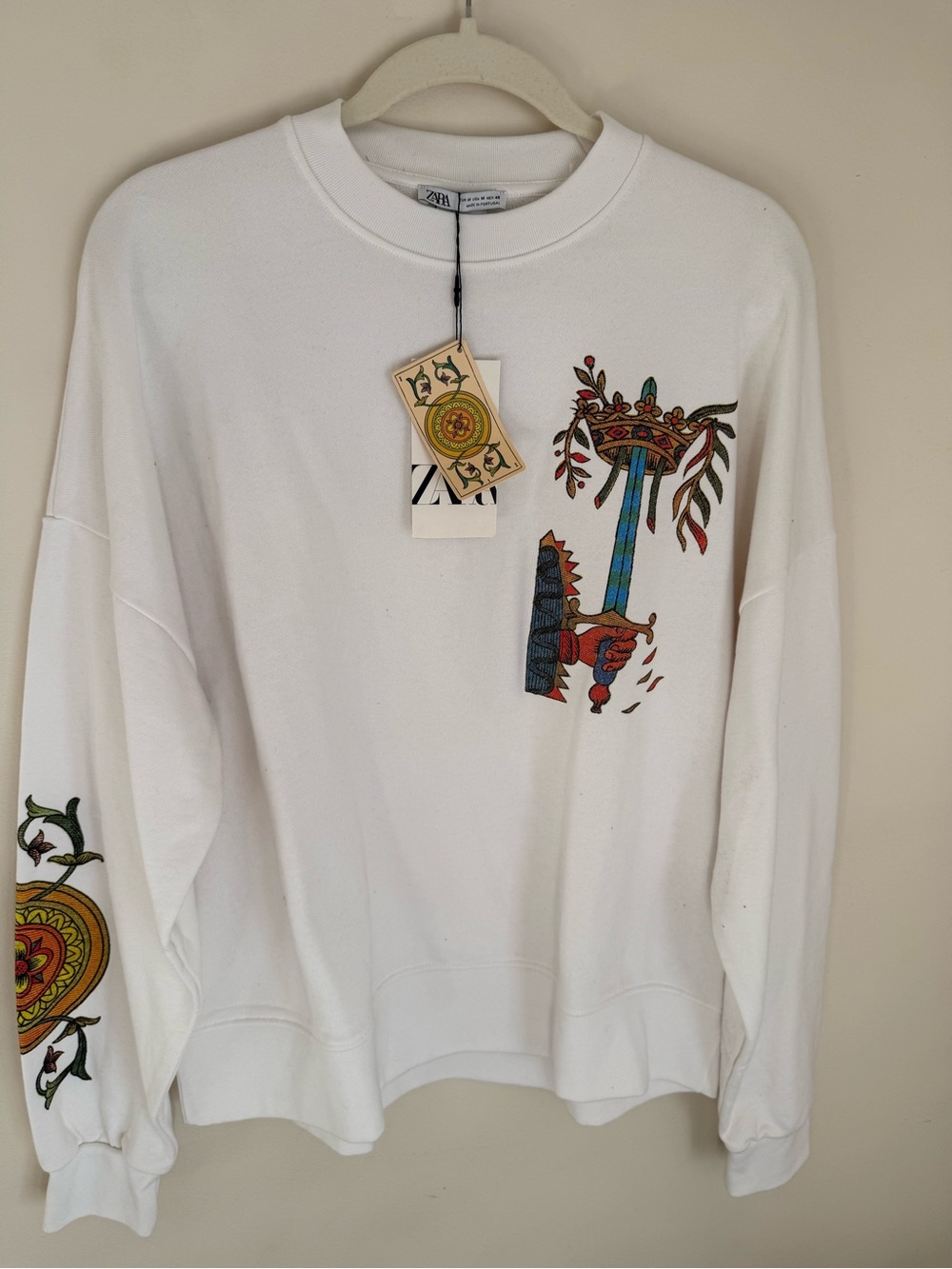 Zara White Graphic Tarot Card Crewneck Sweater